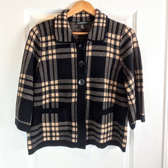Designers Originals Sweaters - Designers Originals Black Tan Plaid Cardigan Sweater